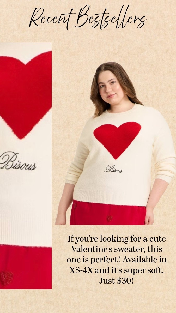 If you're looking for a cute Valentine's sweater, this one is perfect! Available in XS-4X and it's super soft. Just $30!

#LTKValentine #LTKPlusSize