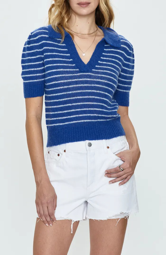 Pistola Billy Stripe Short Sleeve Johnny Collar Sweater | Nordstrom | Nordstrom