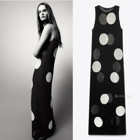 Zara DOTTED KNIT MAXI DRESS | Poshmark