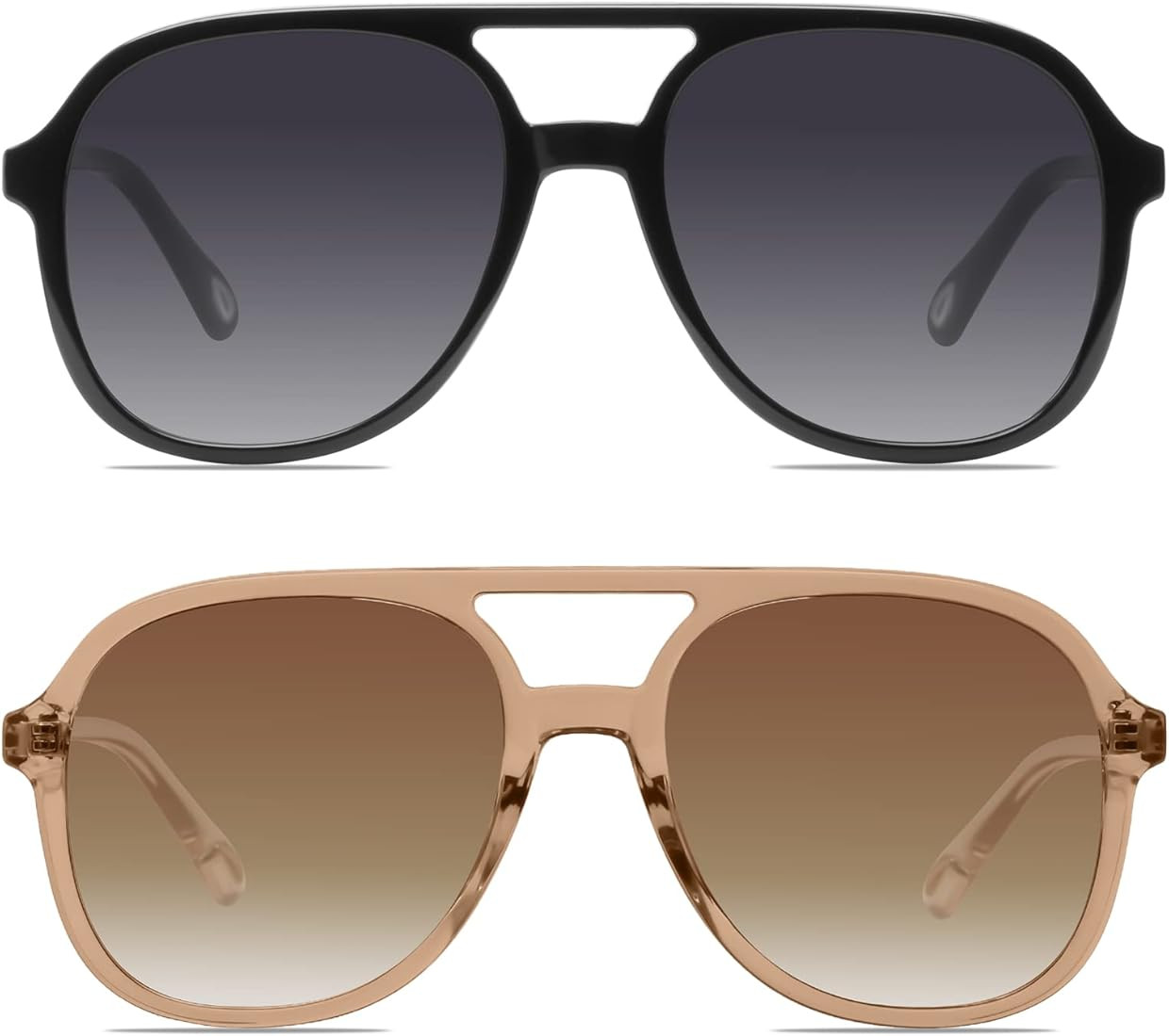 YDAOWKN Retro Square Aviator Sunglasses for Womens Mens Vintage 70s Double Bridge Sun Glasses | Amazon (US)