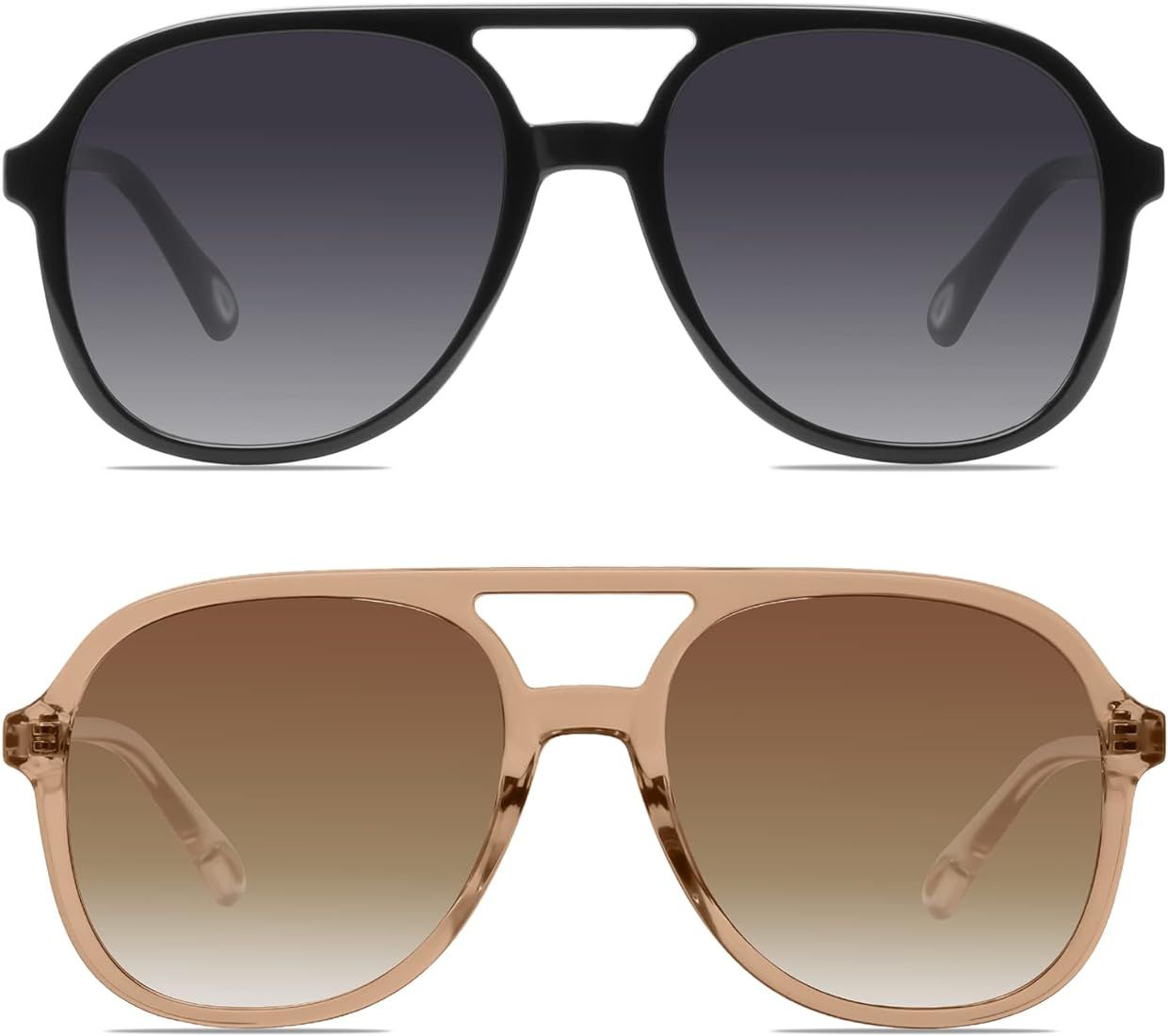 YDAOWKN Retro Square Aviator Sunglasses for Womens Mens Vintage 70s Double Bridge Sun Glasses | Amazon (US)