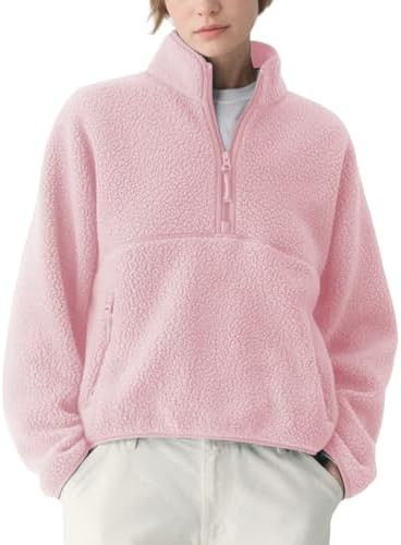 Womens Fleece Sweatshirts Cropped Half Zip Fuzzy Warm Sherpa Pullover Varsity Jackets with Zipper... | Amazon (US)