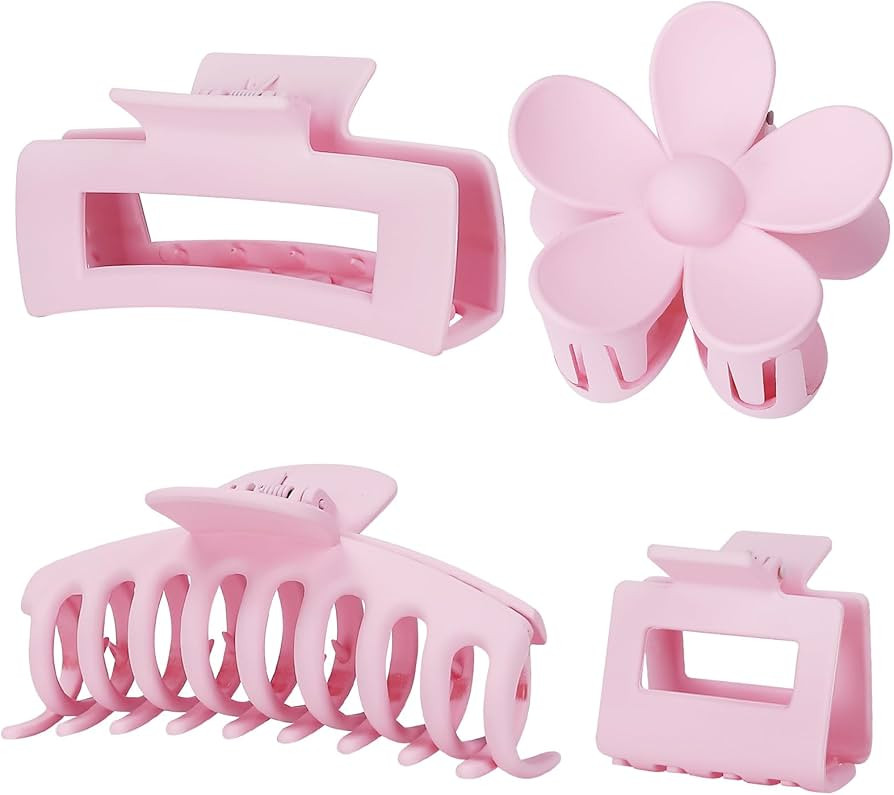 4 Pack Flower Banana Clips - Large and Small Rectangular Hair Accessories for Women, Girls with T... | Amazon (US)