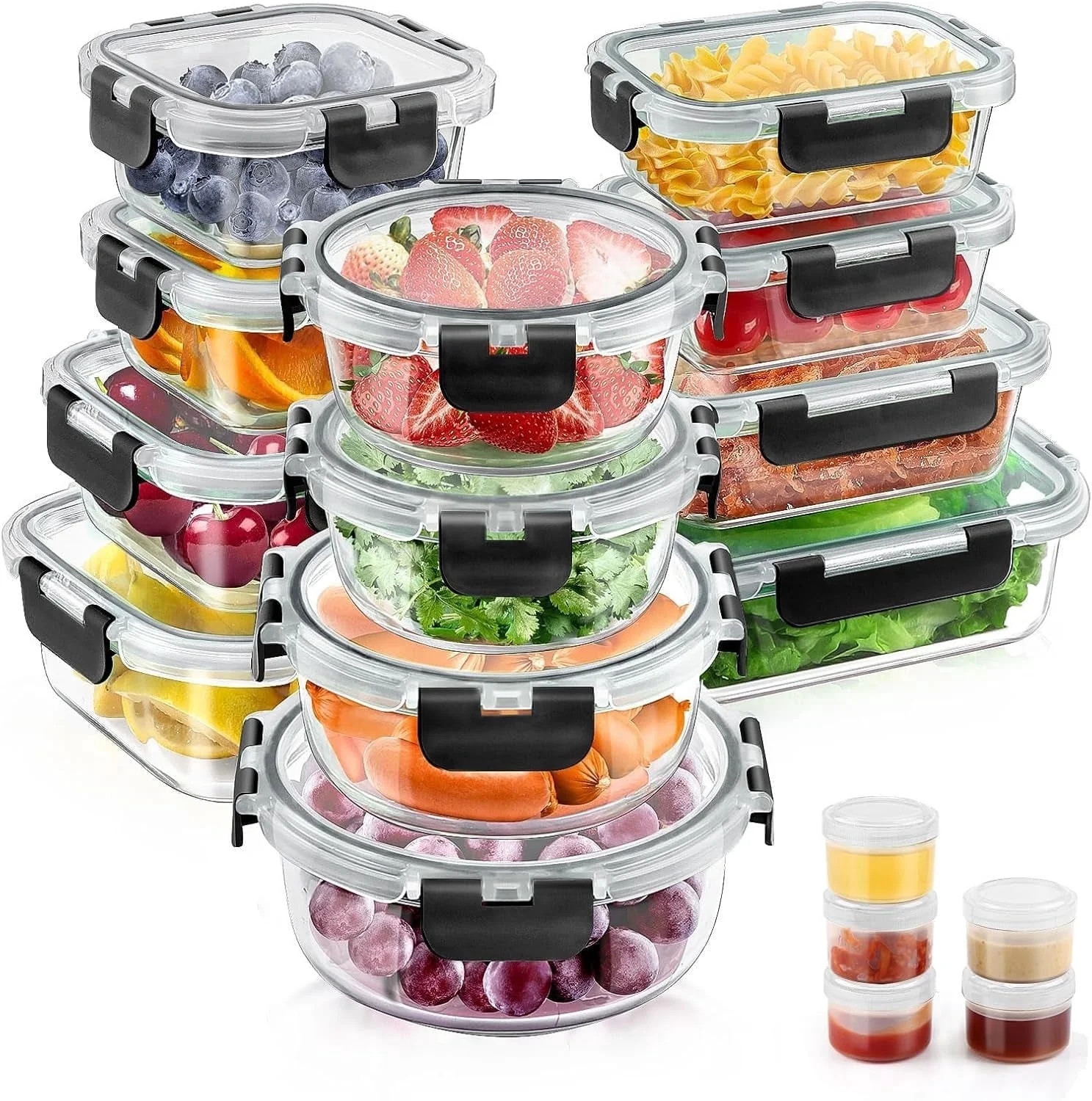 34pcs Glass Food Storage Containers with Lids Set, Airtight Meal Prep Containers (17 Containers & 17 Lids), Grey | Walmart (US)