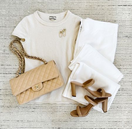 Spring outfit with cropped flare pants and cashmere tee. Paired it with nude heels and accessories! Love the look of the flared pants and how they are cropped, making it perfect for spring! 

#LTKSeasonal #LTKstyletip