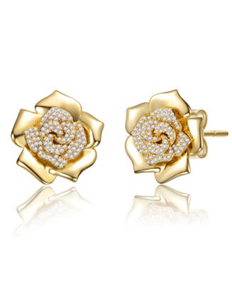 Rachel Glauber14K Gold Plated CZ Big Heavy Flower Statement Earrings | Macy's