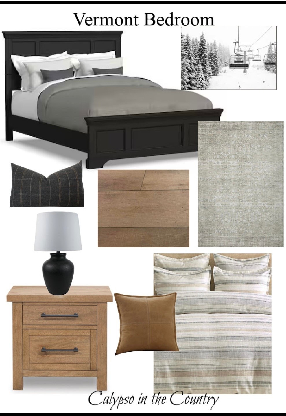 Neutral bedroom mood board with a ski aesthetic.  Whether you live in the mountains or just want to create a cozy yet masculine bedroom, here is a bedroom plan.  

#ltkapresski #ltkbedroom

#LTKHome #LTKSeasonal