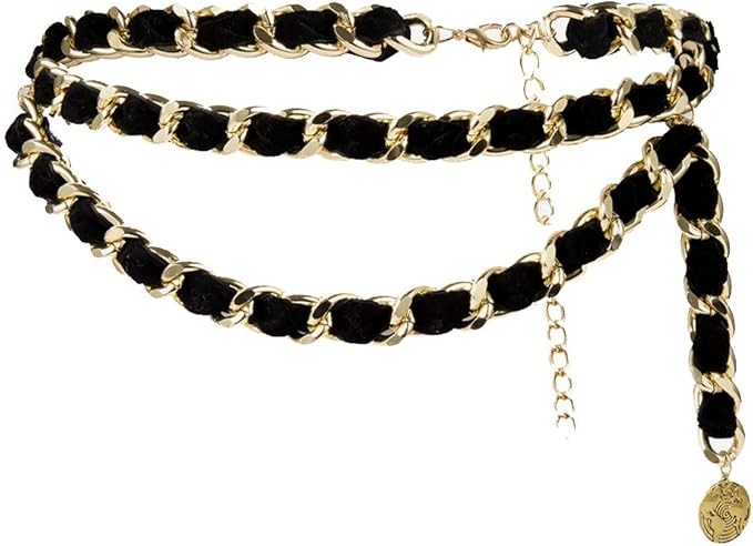 Mrotrida Women's Chain Belts Fashion Layered Flocking Cloth Belts for Dress Ves | Amazon (US)