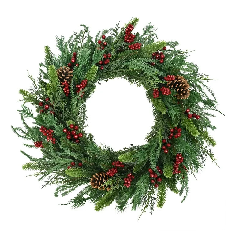 Fairfield Natural Feel Christmas Wreath, Green, 24", by Holiday Time | Walmart (US)
