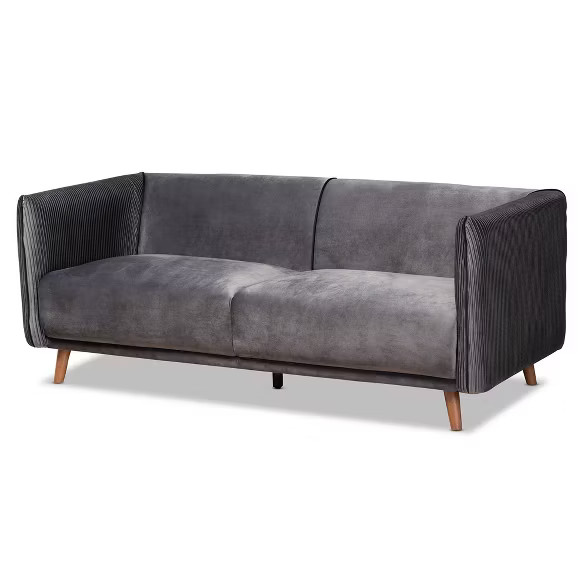 Beacher Velvet and Wood Sofa Gray/Walnut Brown - Baxton Studio | Target