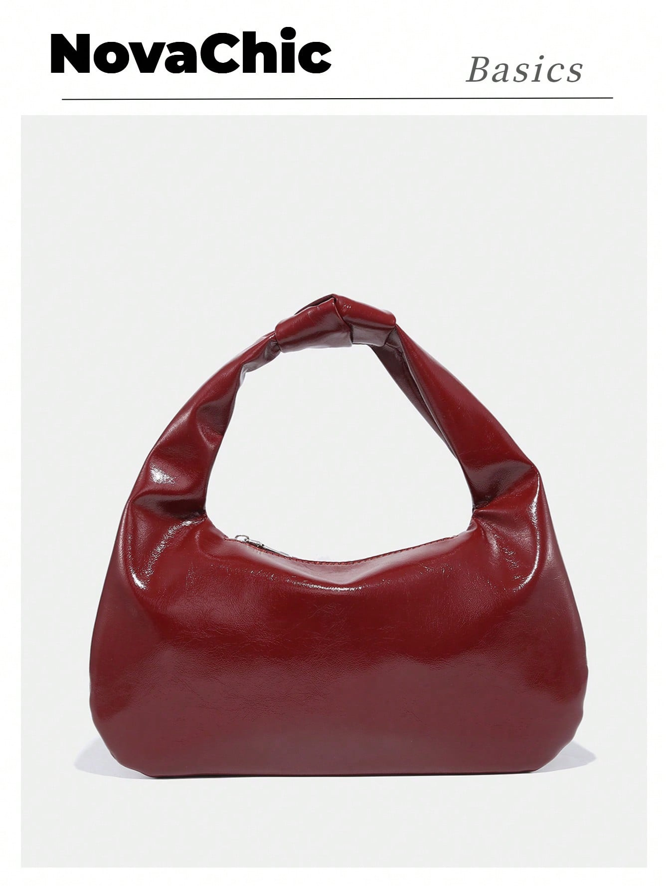 1 pezzo Borsa a mano da donna in pelle verniciata rossa vinaccia lucida, con design intrecciato a... | SHEIN