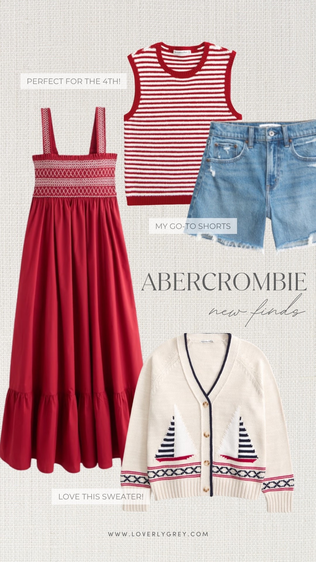 Abercrombie just dropped the most perfect festive styles for all your upcoming summer long weekend plans! This striped sweater vest paired with my go-to denim shorts makes for the easiest, effortless holiday look. Loverly grey, Abercrombie style, denim shorts outfit, nautical summer style, red and white stripes

#LTKgrwm #LTKootd #LTKSeasonal