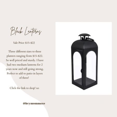 Black Lanterns for patio or front porch refresh! Such good prices and they come in three different sizes! 

Patio | Walmart Finds | Lanterns

#LTKfindsunder50 #LTKhome #LTKSeasonal