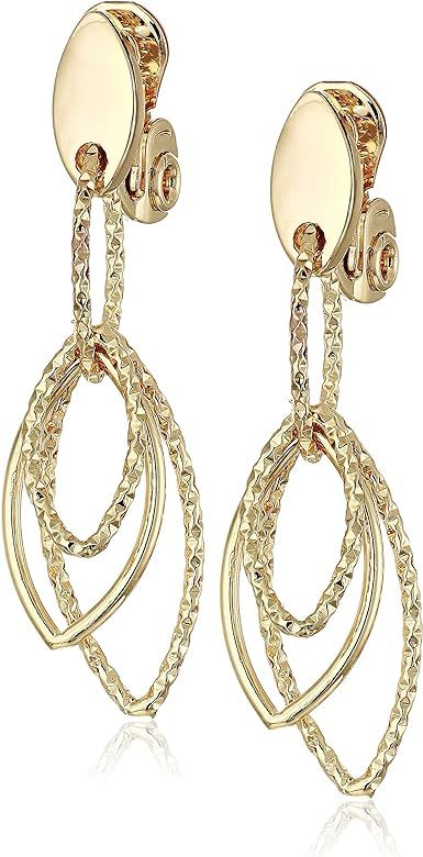 Women's Gold Diamond Textured Linear EZ Comfort Clip Earrings, Size 0 | Amazon (US)