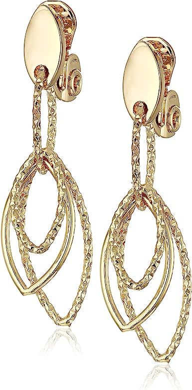 Women's Gold Diamond Textured Linear EZ Comfort Clip Earrings, Size 0 | Amazon (US)
