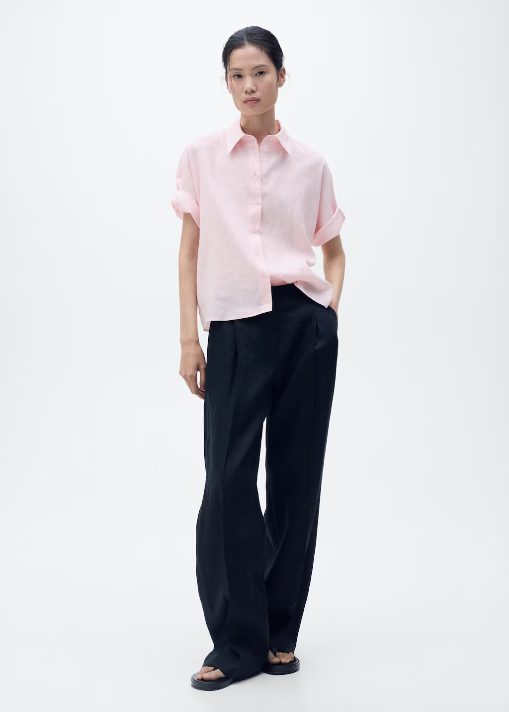 Short sleeve linen-blend shirt light pink - Woman - 0 - MANGO | Mango (US/MX/AU)