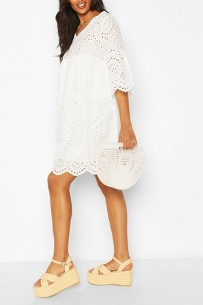 Maternity Broiderie Anglais Smock Dress | Boohoo.com (US & CA)