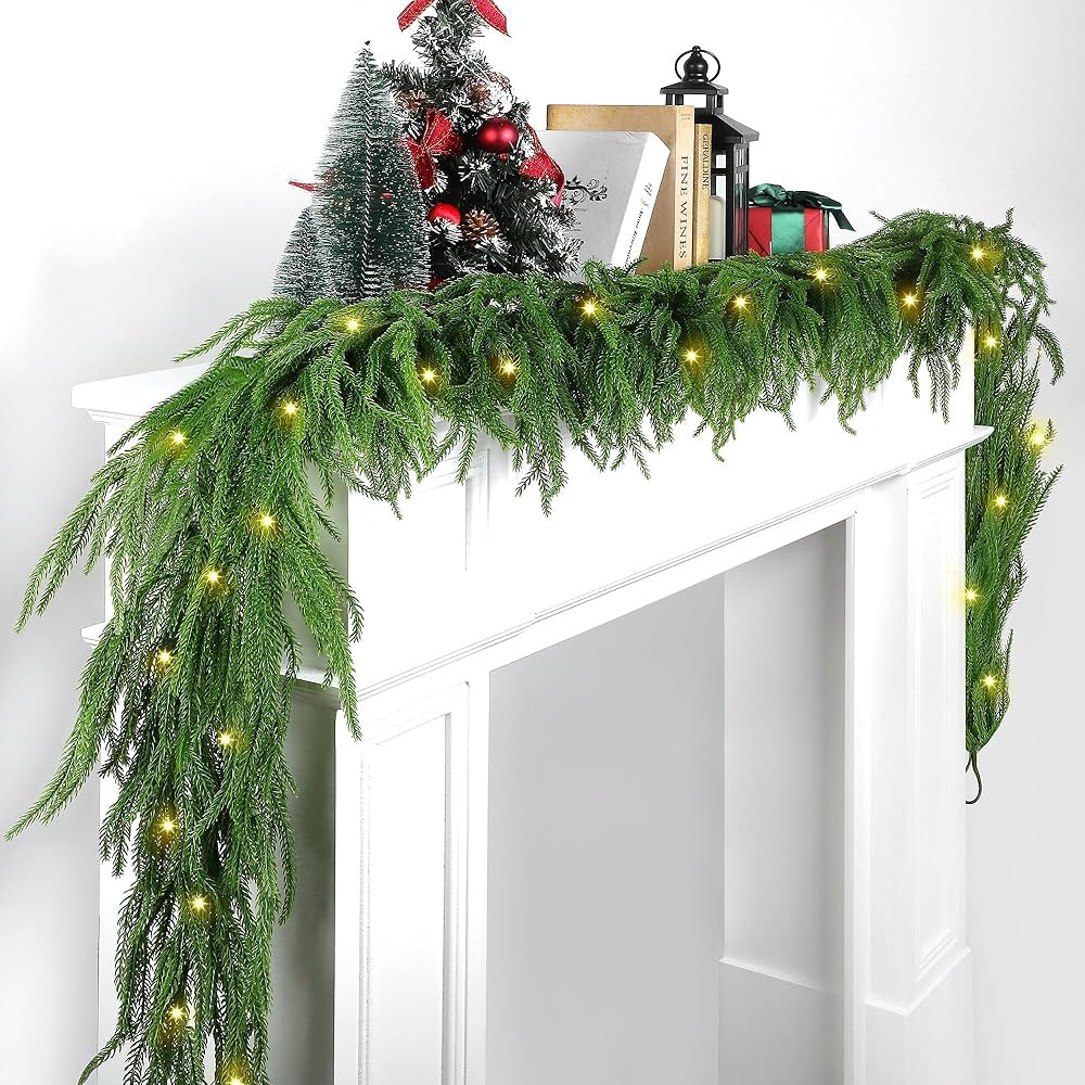 1 Pack Christmas Norfolk Garlands Set 9 Feet Artificial Winter Pine Garland Light String Faux Gre... | Amazon (US)
