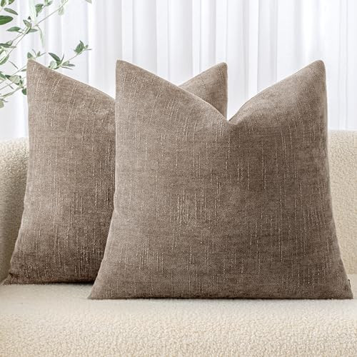 MIULEE Textured Chenille Throw Pillow Covers 20x20 Inch Taupe Grey | Amazon (US)