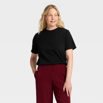 Women's Cropped Bubble T-Shirt - A New Day™ Black XS | Target