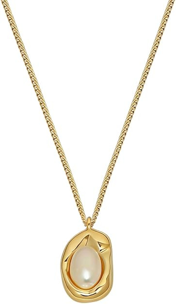 Natural Freshwater Pearl Pendant Necklaces for Women,18K Dainty Gold Plated with Adjustable Chain... | Amazon (US)