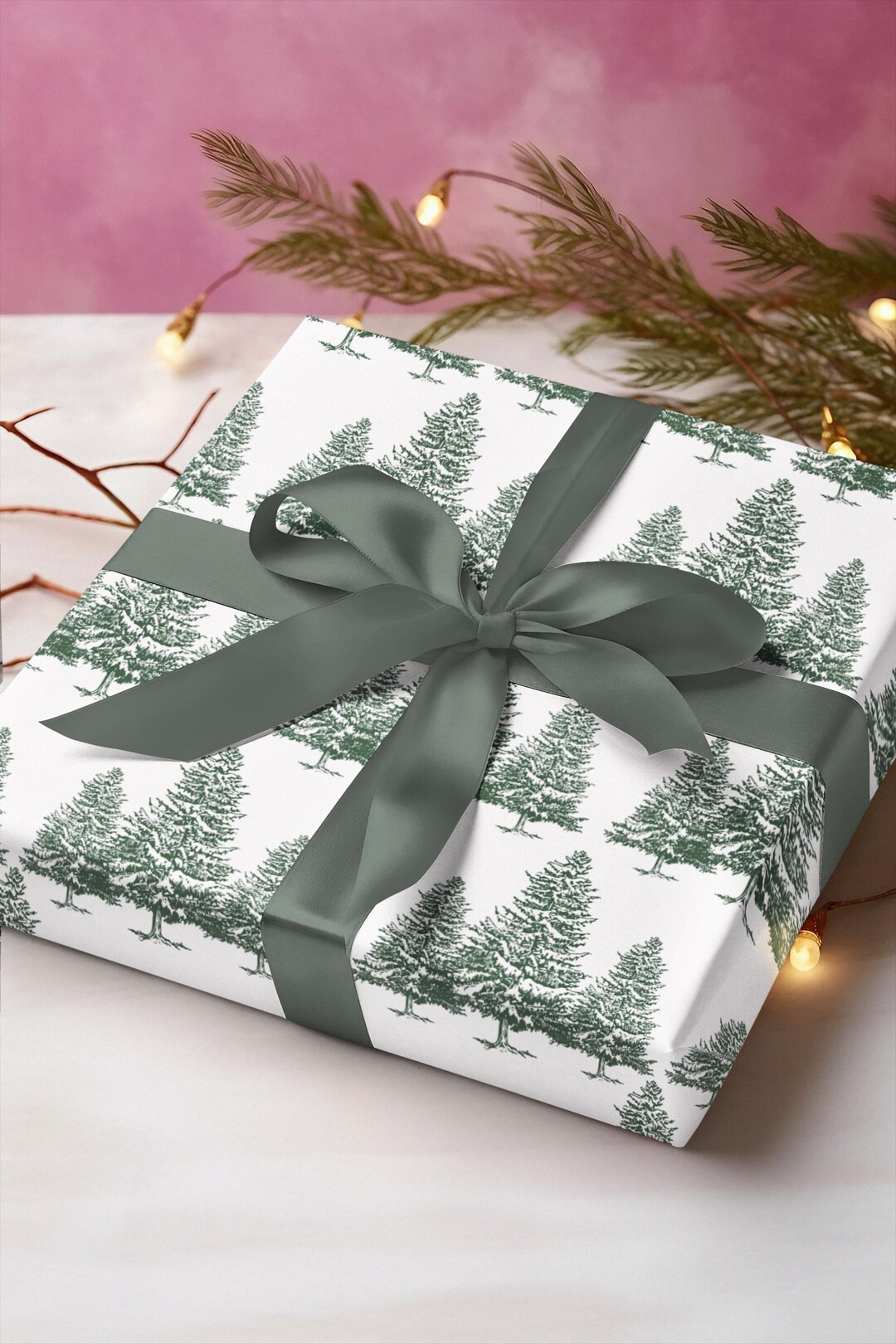 Pine Tree Forest Fall Winter Gift Wrap Roll Wrapping Paper Nostalgic Wrapping Paper, Presents, Ch... | Etsy (US)