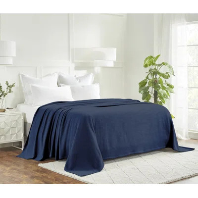 Waffle Weave Honeycomb Knit Soft Textured All-Season Cotton Blanket | Wayfair North America