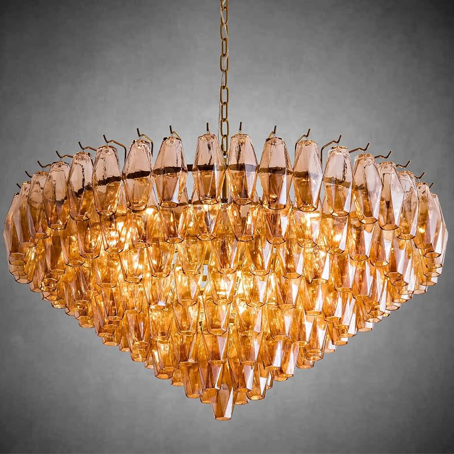 37" Extra Large Chandelier, 14-Light Gold Modern Round Chandelier for Living Room, Tiered Smoke B... | Amazon (US)