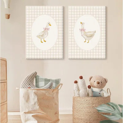 Nursery Goose Wall Art Girl Coquette Canvas Wall Decor Baby Room Wall Art Pink Bow Pictures Vintage Prints Duck Gingham Poster Girl Nursery Painting F | Wayfair North America