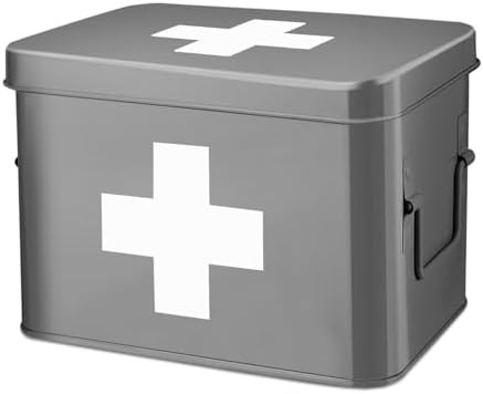 Flexzion Medicine Box, Home Pharmacy Box, 33 x 21 x 19 cm, Metal Medication Storage Box for Emerg... | Amazon (US)