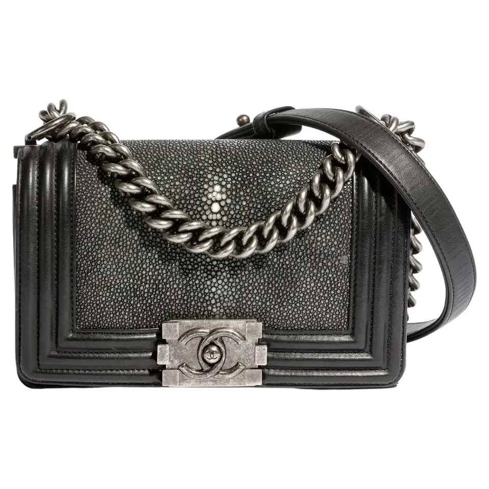 Small Black Galuchat Le Boy Bag with Ruthenium Hardware | 1stDibs