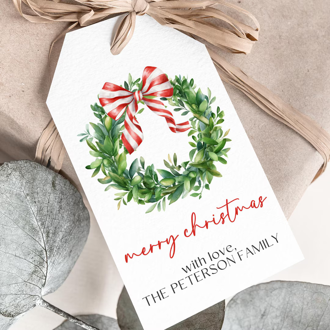 Boxwood Wreath Gift Tags, Personalized Christmas Tags, Printed Holiday Tag, Printed Christmas Tag... | Etsy (US)