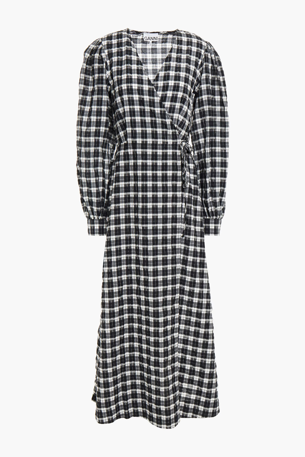 Checked cotton-blend seersucker midi wrap dress | The Outnet (UK and Europe)