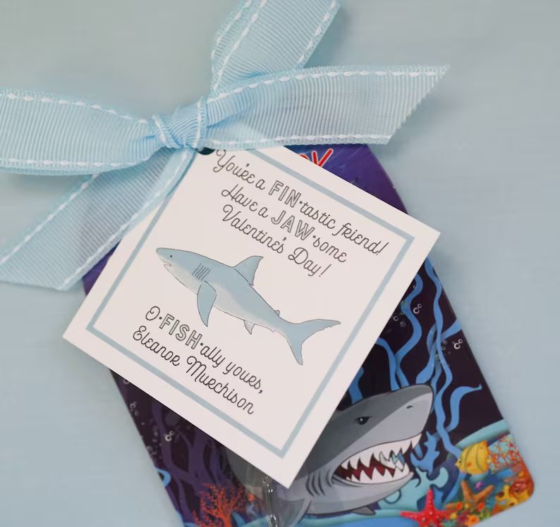 Shark PERSONALIZED Valentine's 25 PRINTED Tags - Etsy | Etsy (US)