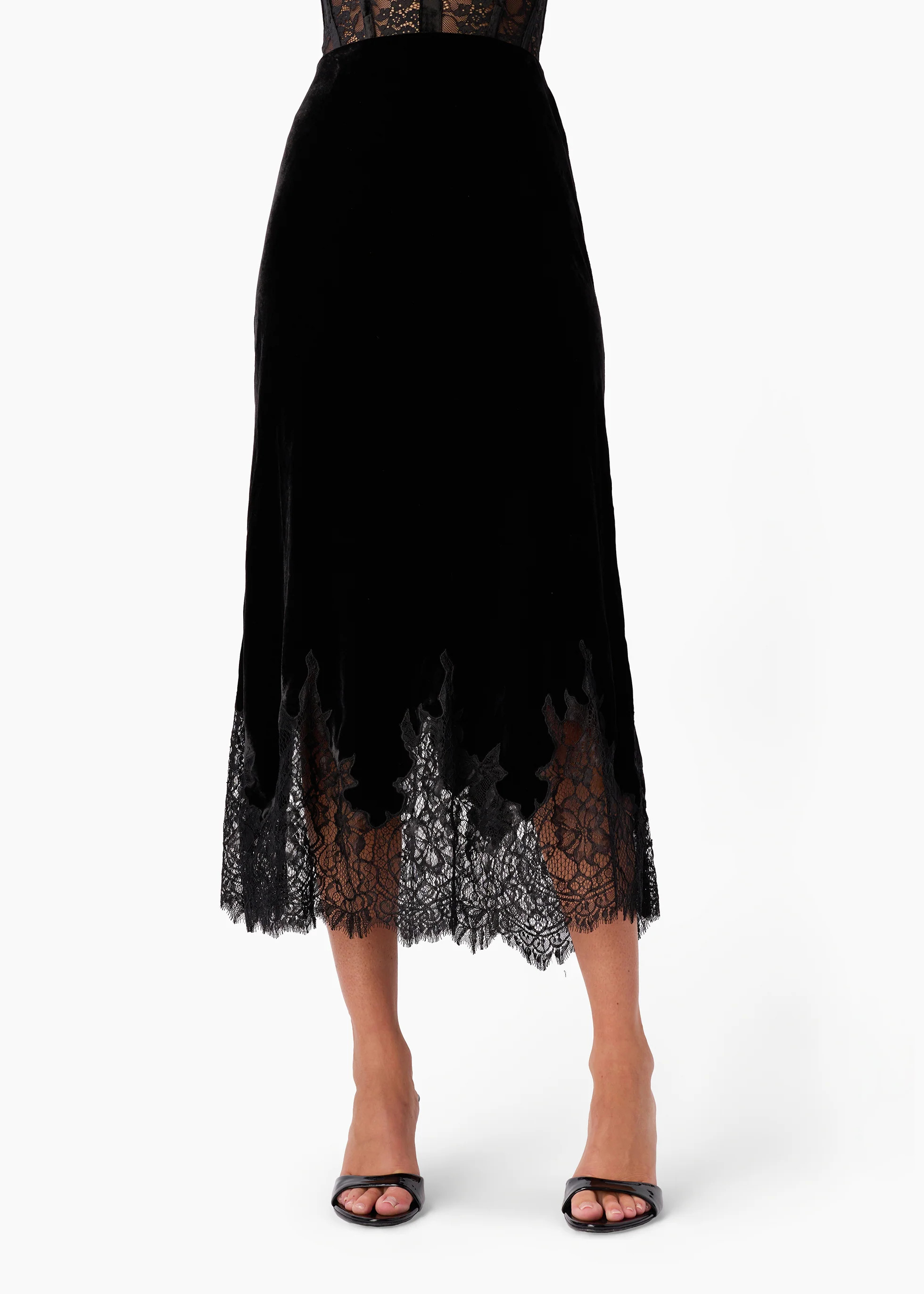 Georgiana Velvet Midi Skirt Black | CAMI NYC