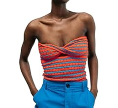 MISSACTIVER Women’s Striped Crisscross Knitted Crop Tube Top Sexy Hollow Out Sleeveless Straple... | Amazon (US)