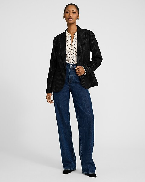 Metallic Satin Striped Polka Dot Portofino Shirt | Express