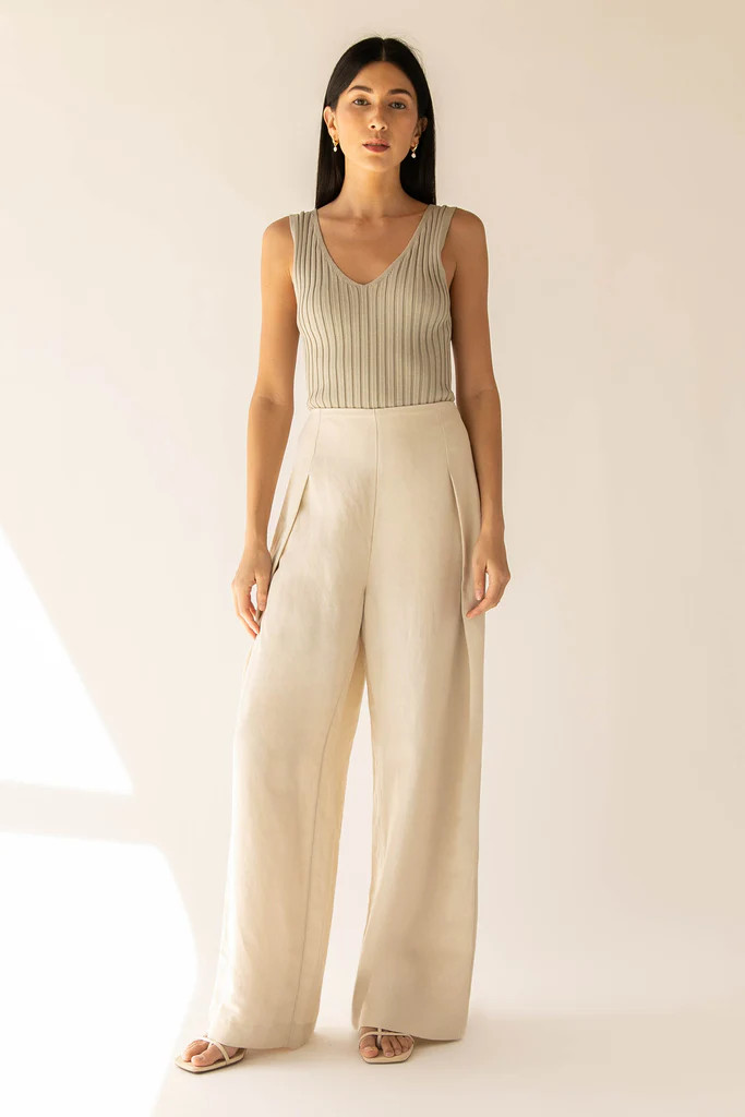 LINEN BLEND WIDE LEG DRESS PANT | OAK + FORT