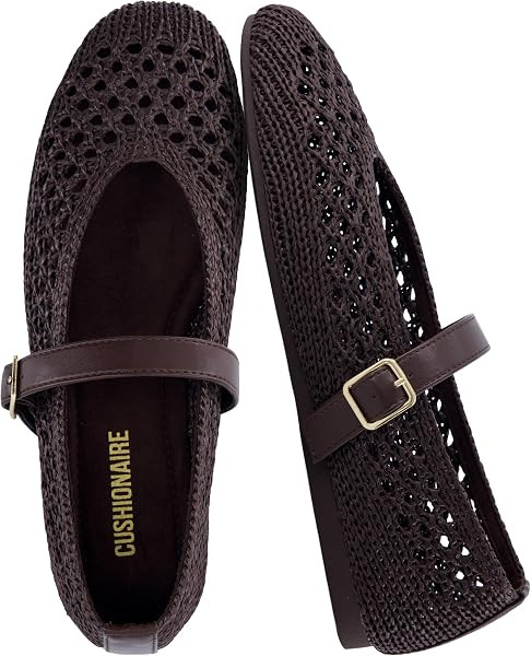 CUSHIONAIRE Graff Mary Jane Shoes for Women, Woven Ballet Flats with Adjustable Buckle Strap, Lightweight Slip On Shoes | Amazon (US)