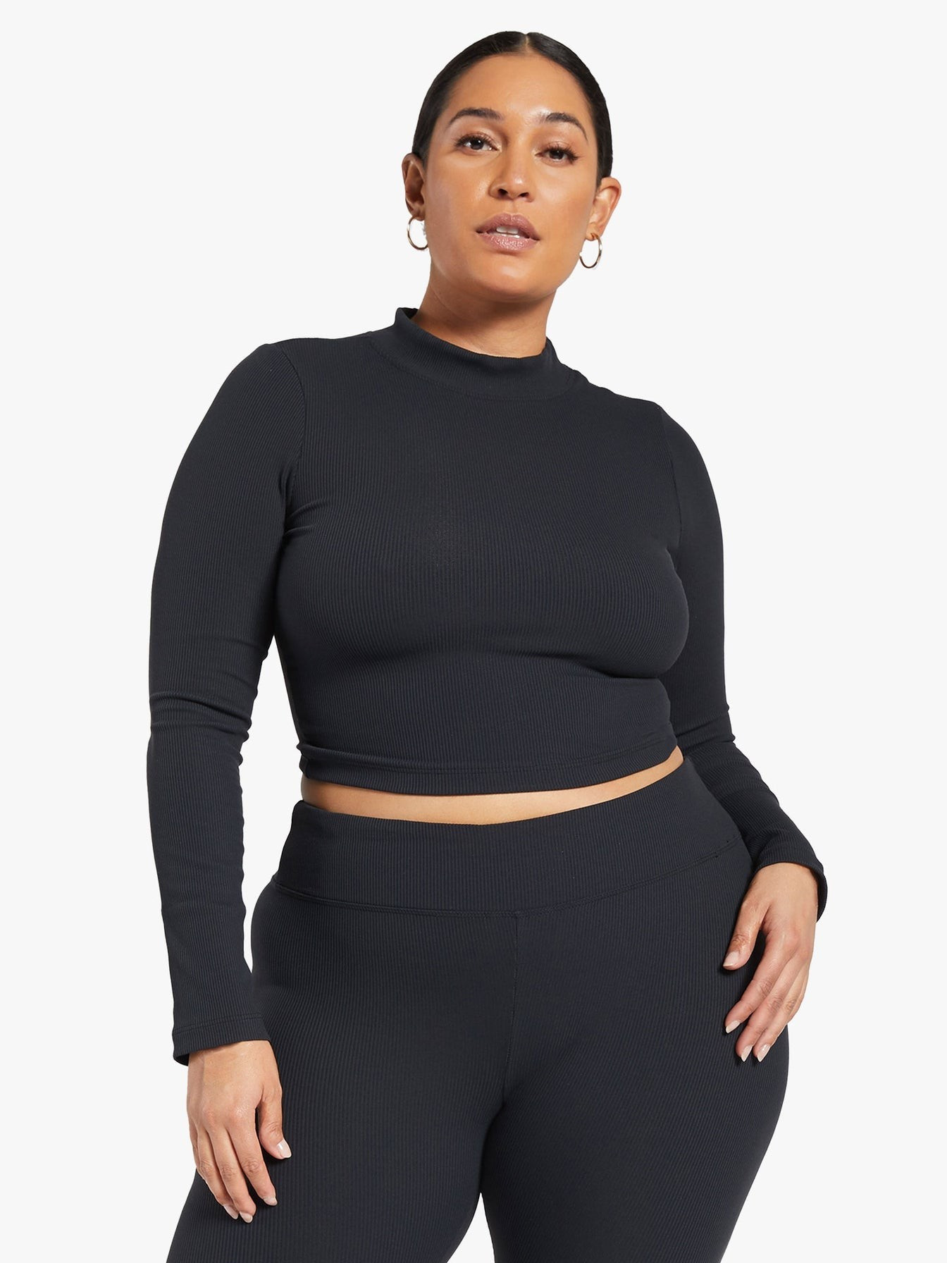 Luca Rib Long Sleeve Crop Top - Black | Koral