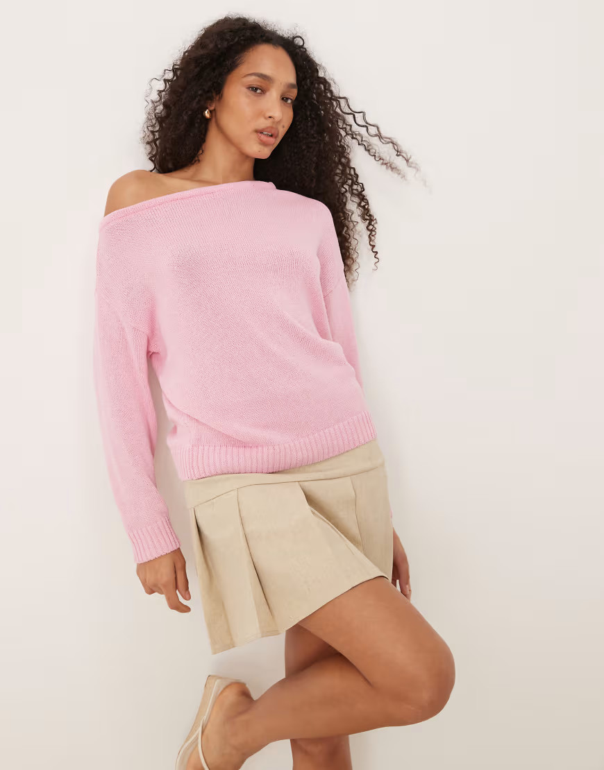 ASOS DESIGN knitted one shoulder jumper in light pink | ASOS (Global)