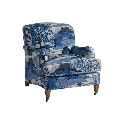 Sydney Club Chair, Blue Chinoiserie Linen | One Kings Lane