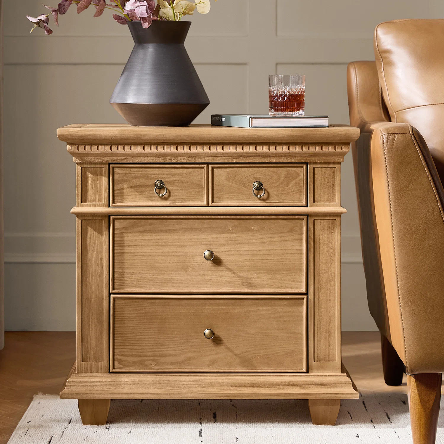 Auguste Transitional 26"W 3-Drawer Solid Wood End Table with Charging Station and Simple Assembly | Wayfair North America