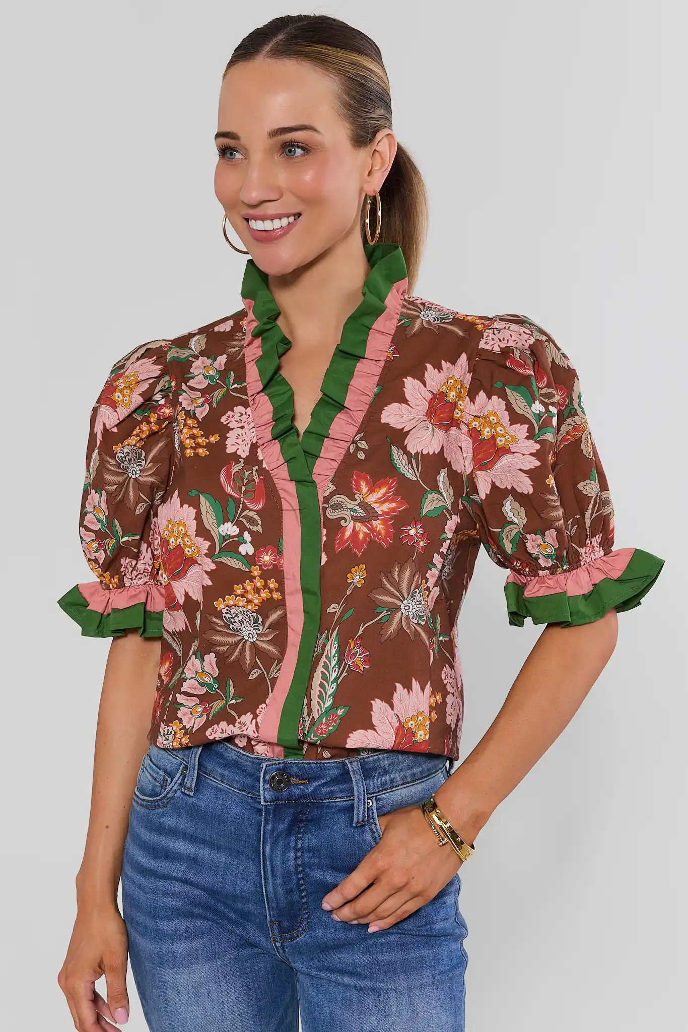 Susana Brown Floral Top | Avara