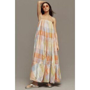 NWT Anthropologie Pilcro Plaid Tent Maxi Dress S Shiny Cotton Sundress Vacation | Poshmark