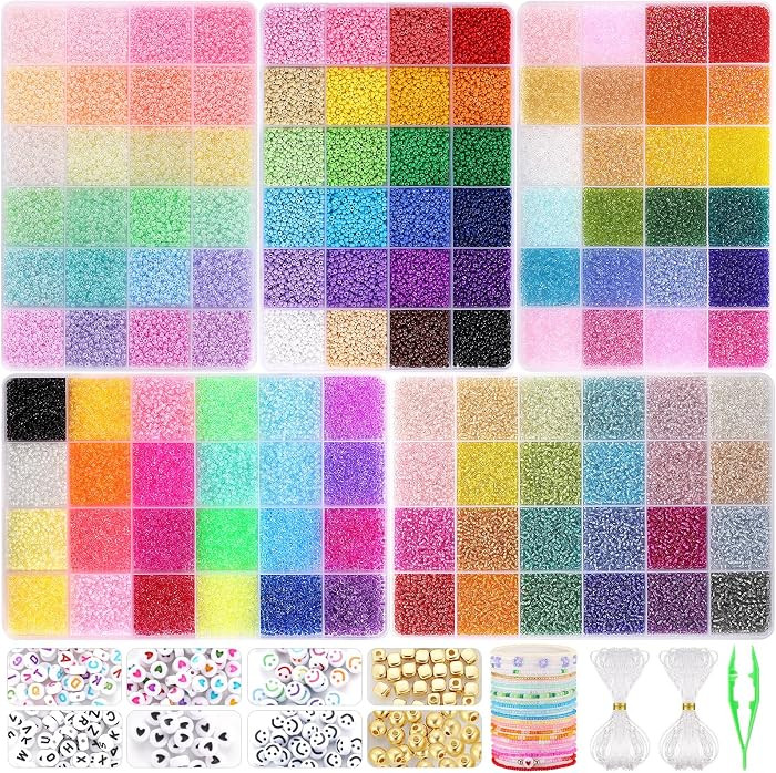 Funtopia 61000pcs 2mm Seed Beads for Jewelry Making, 5 Types 120 Colors | Amazon (US)