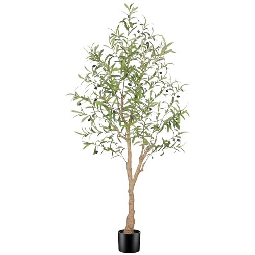 FEELEAD Artificial Olive Tree 5ft - Fake Potted Olive Silk Tree with Planter Natural Olive Branches and Realistic Leaves Faux Tree for Home House Office Decor Indoor | Amazon (US)