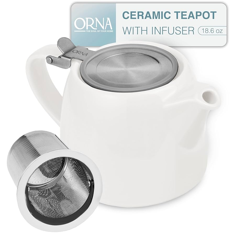 ORNA Ceramic Teapot with Tea Infuser – Small Tea Pot for Loose Leaf Tea – 550ml / 18.6 Oz Por... | Amazon (US)