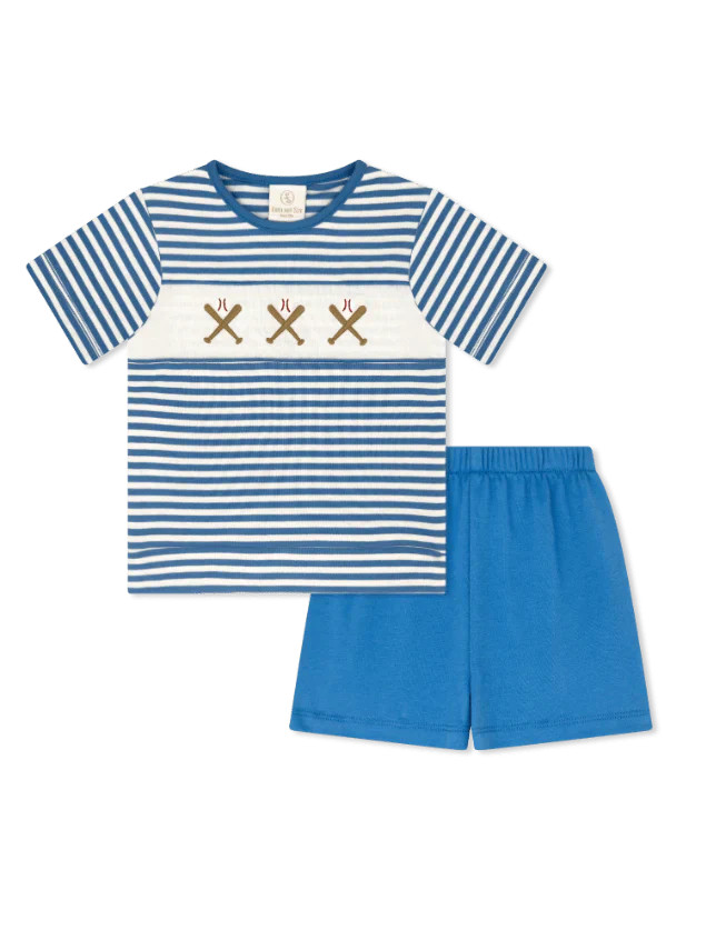 Lullaby Set Bayou Short Set Party Blue Stripe, Baseball | Persnickety