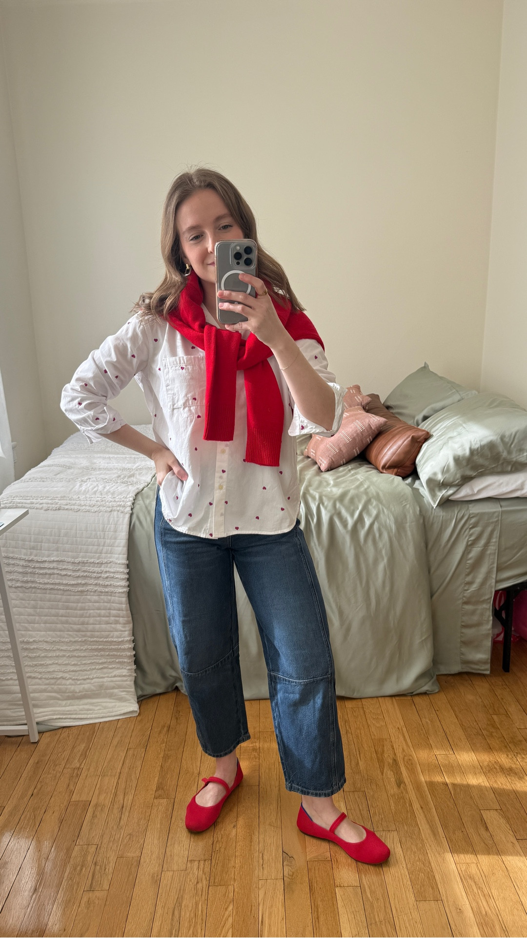 On sale valentines ootd. Xs petite heart embroidered button down. 25 petite barrel jeans 7 washable mary janes. Size up 1/2

#LTKPetite #LTKSaleAlert #LTKValentine